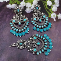 Jinu Arts Oxidised Plated Kundan and Beads Earrings with Maang Tikka