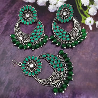 Jinu Arts Oxidised Plated Kundan and Beads Earrings with Maang Tikka