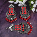 Jinu Arts Oxidised Plated Kundan and Beads Earrings With Maang Tikka