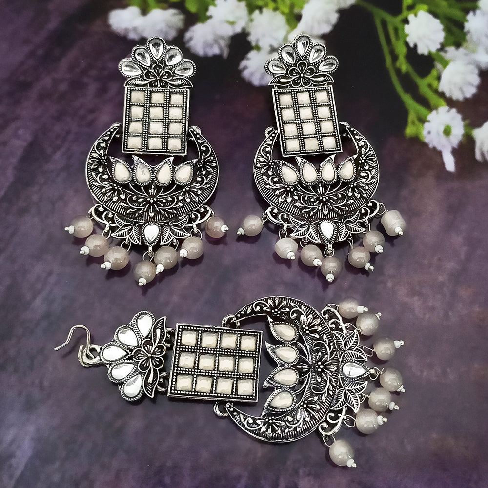 Jinu Arts Oxidised Plated Kundan and Beads Earrings With Maang Tikka