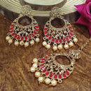 Adi Gold Plated Light Green Kundan And Stone Earrings With Maang Tikka  - 1319201A