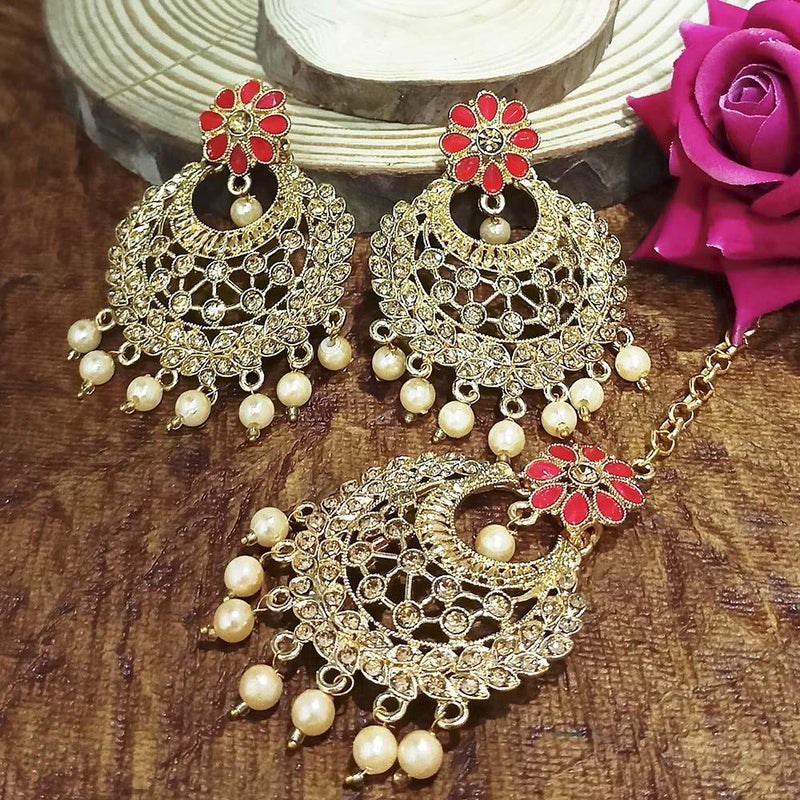 Adi Gold Plated Blue Kundan And Stone Earrings With Maang Tikka  - 1319203C