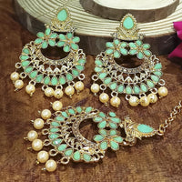 Adi Gold Plated Grey Kundan And Stone Earrings With Maang Tikka  - 1319205E