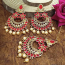 Adi Gold Plated Grey Kundan And Stone Earrings With Maang Tikka  - 1319205E