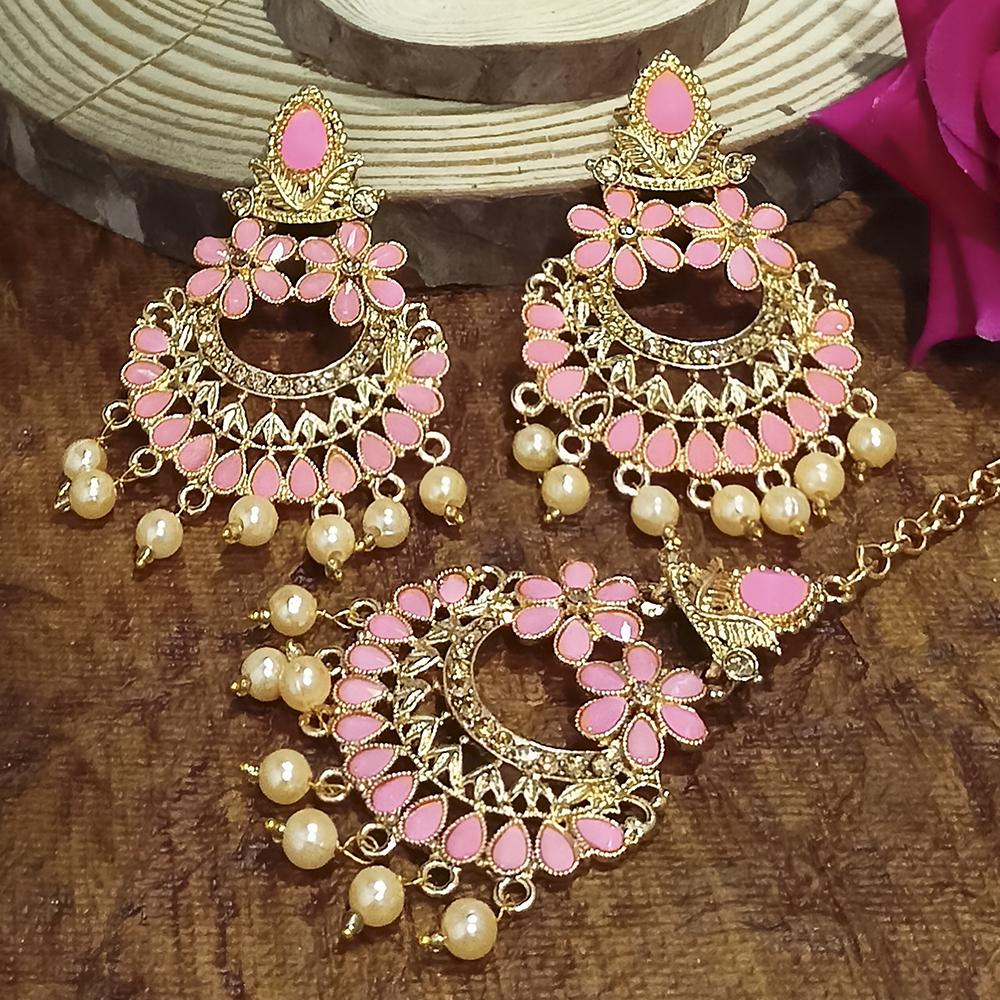 Adi Gold Plated Grey Kundan And Stone Earrings With Maang Tikka  - 1319205E