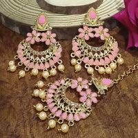 Adi Gold Plated Grey Kundan And Stone Earrings With Maang Tikka  - 1319205E