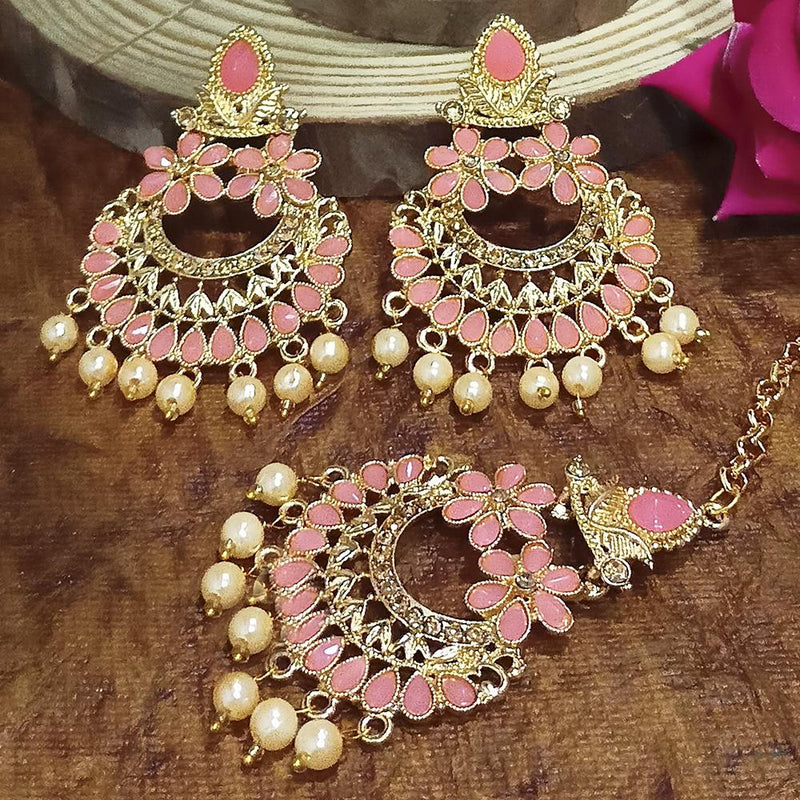 Adi Gold Plated Grey Kundan And Stone Earrings With Maang Tikka  - 1319205E