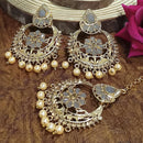 Adi Gold Plated Light Green Kundan And Stone Earrings With Maang Tikka  - 1319208A