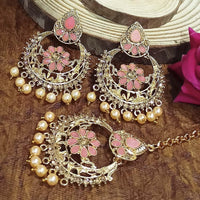 Adi Gold Plated Light Green Kundan And Stone Earrings With Maang Tikka  - 1319208A