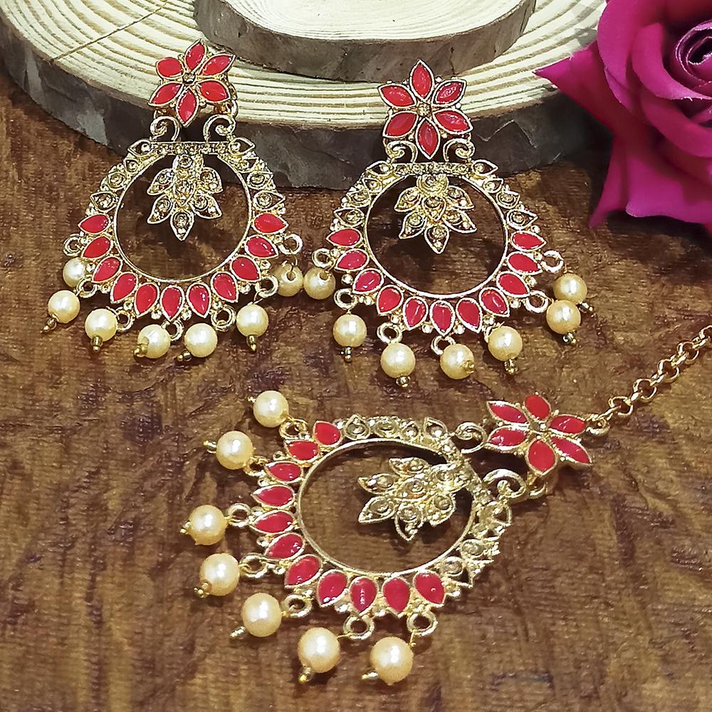 Adi Gold Plated Blue Kundan And Stone Earrings With Maang Tikka  - 1319210C