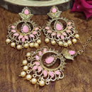 Adi Gold Plated Light Green Kundan And Stone Earrings With Maang Tikka  - 1319211A