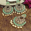 Adi Gold Plated Grey Kundan And Stone Earrings With Maang Tikka  - 1319212E