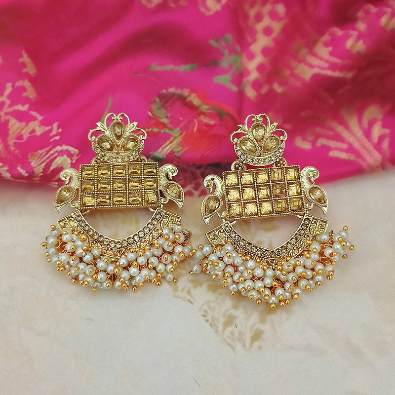 Adi Gold Plated Brown Kundan And Pearl Dangler Earrings