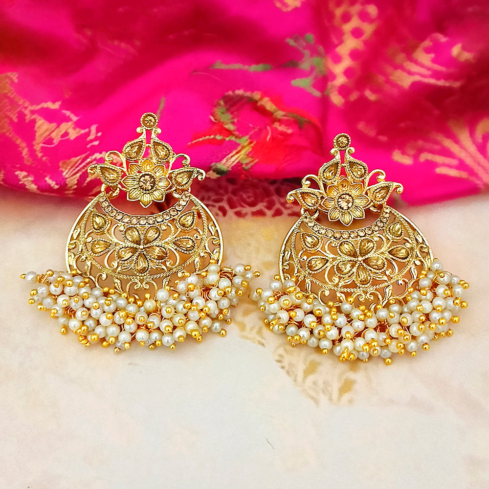 Adi Gold Plated Brown Kundan And Pearl Dangler Earrings