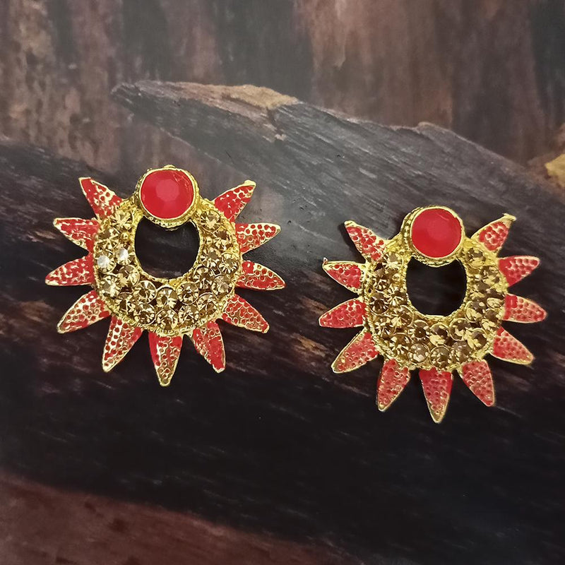 Adi Gold Plated Red Meenakari And Austrian Stone Stud Earrings
