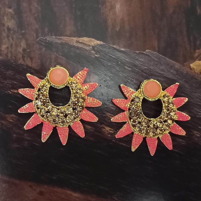 Adi Gold Plated Red Meenakari And Austrian Stone Stud Earrings
