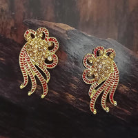 Adi Gold Plated Red Meenakari And Austrian Stone Stud Earrings