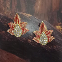 Adi Gold Plated Red Meenakari And Austrian Stone Stud Earrings