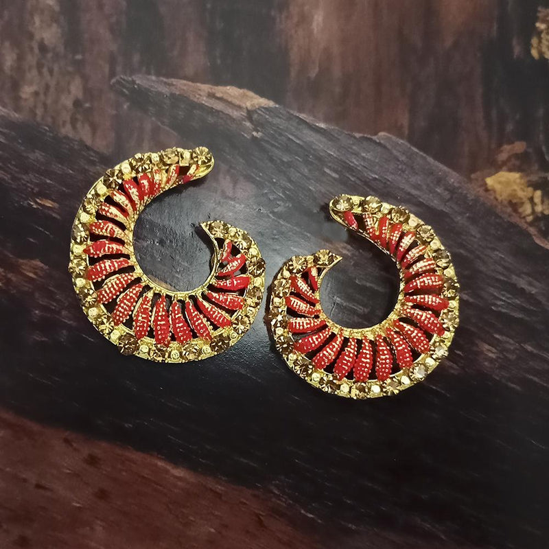 Adi Gold Plated Red Meenakari And Austrian Stone Stud Earrings  -  1319235A