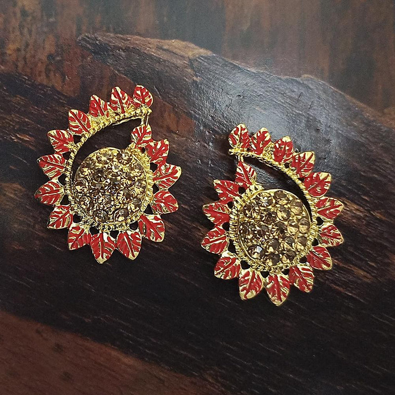 Adi Gold Plated Red Meenakari And Austrian Stone Stud Earrings  -  1319236A