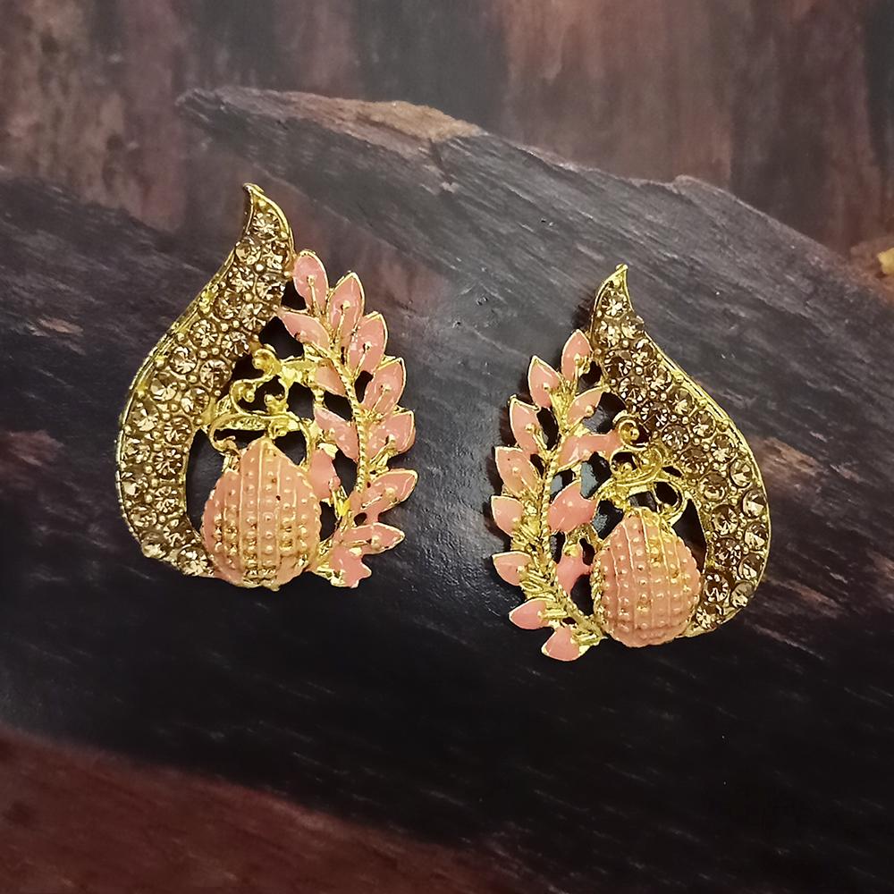 Adi Gold Plated Red Meenakari And Austrian Stone Stud Earrings  -  1319239A