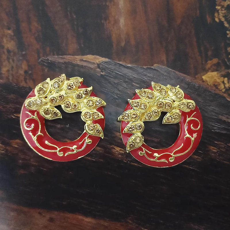 Adi Gold Plated Red Meenakari And Austrian Stone Stud Earrings  -  1319244A