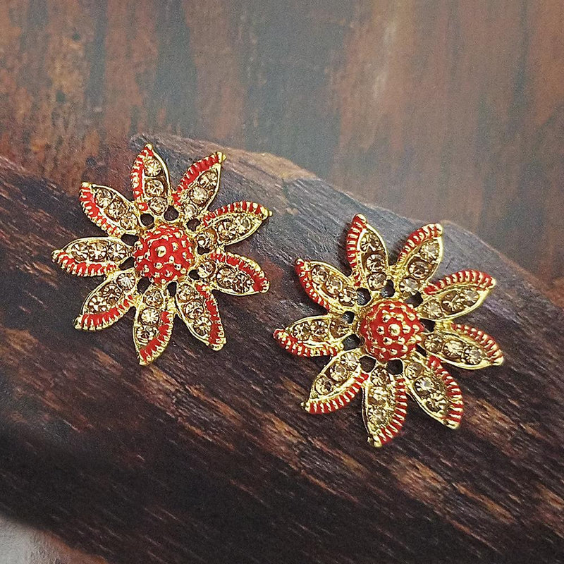 Adi Gold Plated Red Meenakari And Austrian Stone Stud Earrings  -  1319245A