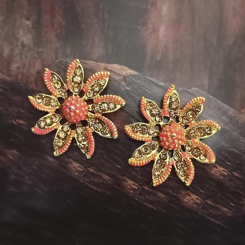 Adi Gold Plated Red Meenakari And Austrian Stone Stud Earrings  -  1319245A