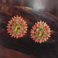 Adi Gold Plated Red Meenakari And Austrian Stone Stud Earrings  -  1319246A