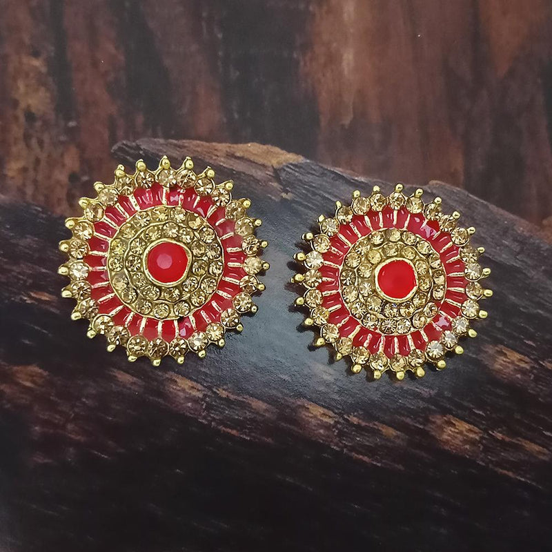 Adi Gold Plated Red Meenakari And Austrian Stone Stud Earrings  -  1319247A