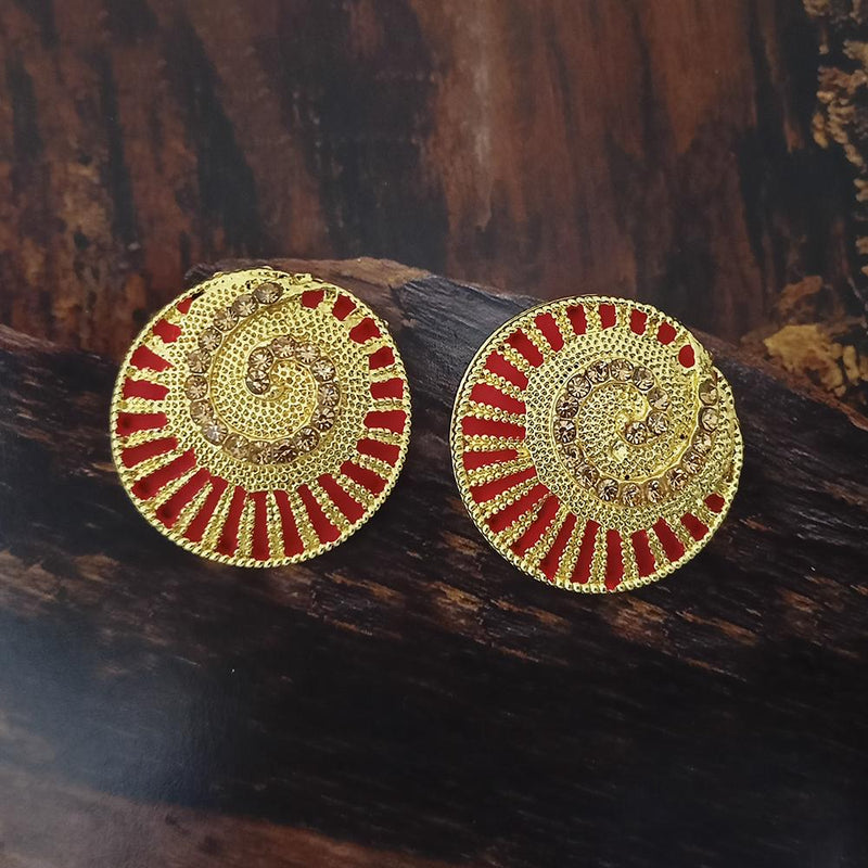 Adi Gold Plated Red Meenakari And Austrian Stone Stud Earrings  -  1319248A