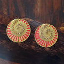 Adi Gold Plated Red Meenakari And Austrian Stone Stud Earrings  -  1319248A