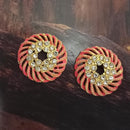 Adi Gold Plated Red Meenakari And Austrian Stone Stud Earrings  -  1319249A