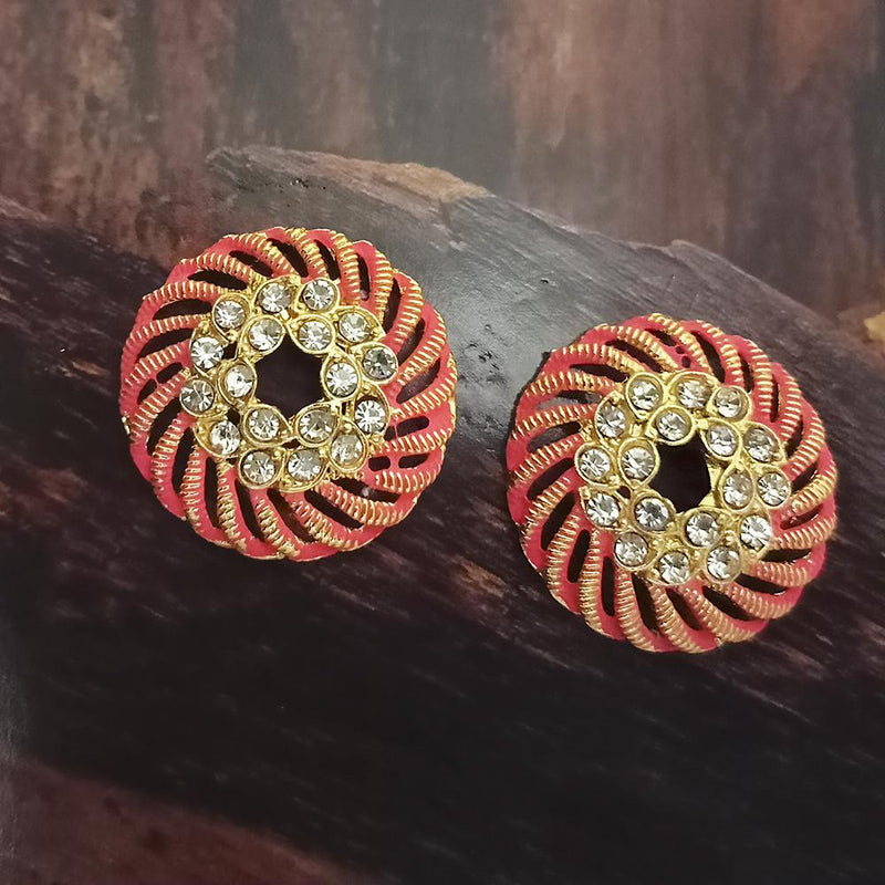 Adi Gold Plated Red Meenakari And Austrian Stone Stud Earrings  -  1319249A