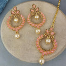 Adi Gold Plated Kundan And Austrian Stone Earrings With Maang Tikka  - 1319254