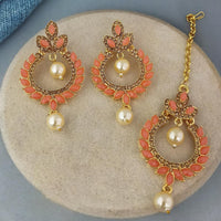 Adi Gold Plated Kundan And Austrian Stone Earrings With Maang Tikka  - 1319254