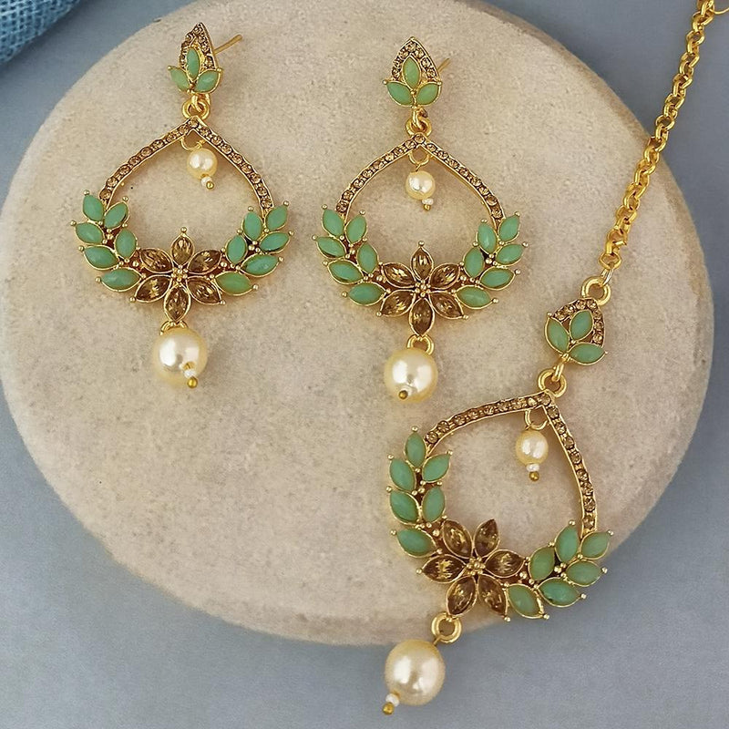 Adi Gold Plated Kundan And Austrian Stone Earrings With Maang Tikka  - 1319255