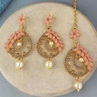 Adi Gold Plated Kundan And Austrian Stone Earrings With Maang Tikka  - 1319256