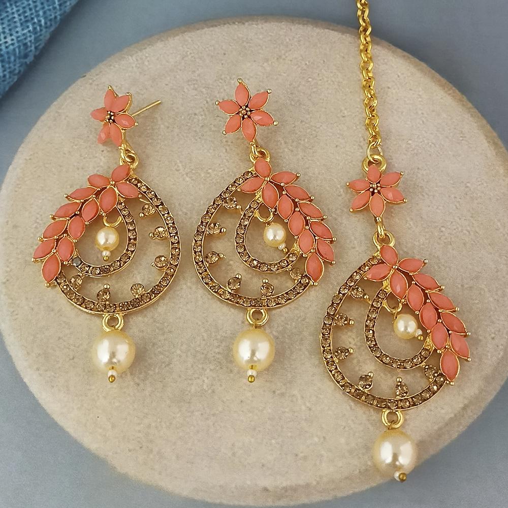 Adi Gold Plated Kundan And Austrian Stone Earrings With Maang Tikka  - 1319256