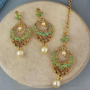 Adi Gold Plated Kundan And Austrian Stone Earrings With Maang Tikka  - 1319257