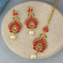 Adi Gold Plated Kundan And Austrian Stone Earrings With Maang Tikka  - 1319258