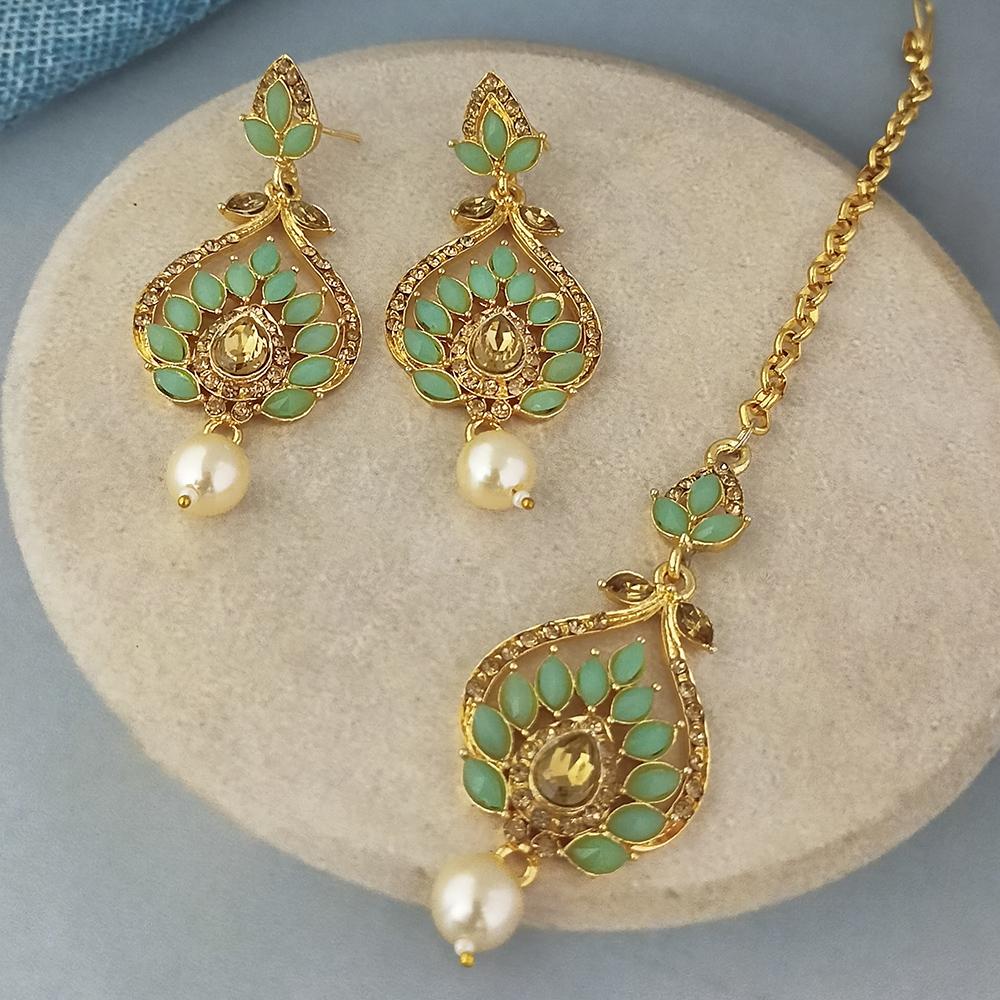 Adi Gold Plated Kundan And Austrian Stone Earrings With Maang Tikka  - 1319258