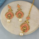 Adi Gold Plated Kundan And Austrian Stone Earrings With Maang Tikka  - 1319258