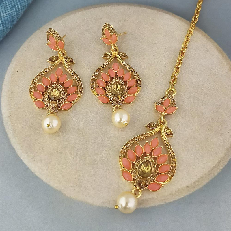 Adi Gold Plated Kundan And Austrian Stone Earrings With Maang Tikka  - 1319258