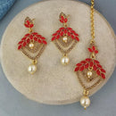 Adi Gold Plated Kundan And Austrian Stone Earrings With Maang Tikka  - 1319260