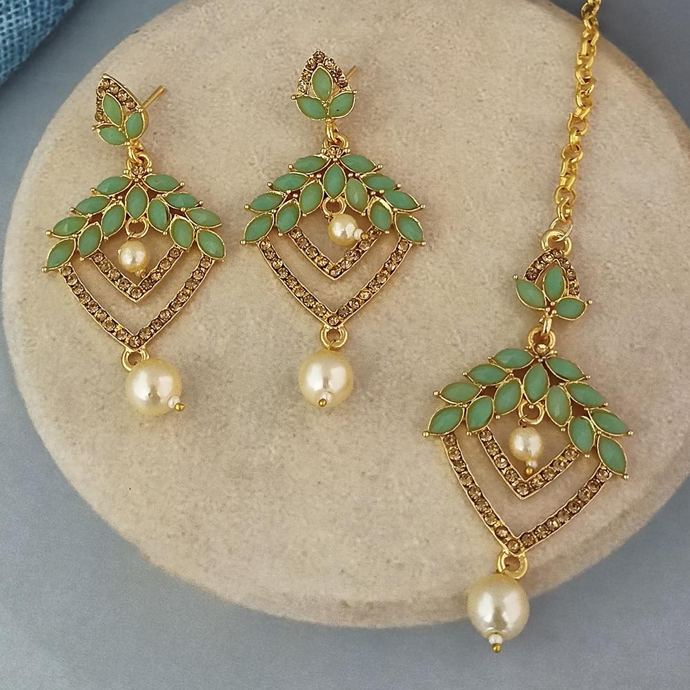 Adi Gold Plated Kundan And Austrian Stone Earrings With Maang Tikka  - 1319260