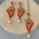 Adi Gold Plated Kundan And Austrian Stone Earrings With Maang Tikka  - 1319262