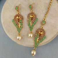 Adi Gold Plated Kundan And Austrian Stone Earrings With Maang Tikka  - 1319262