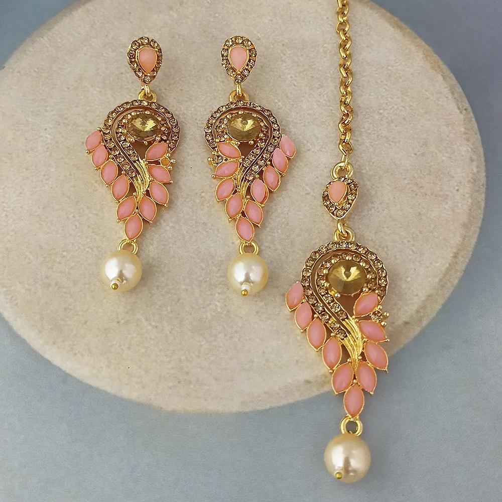 Adi Gold Plated Kundan And Austrian Stone Earrings With Maang Tikka  - 1319262