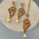 Adi Gold Plated Kundan And Austrian Stone Earrings With Maang Tikka  - 1319262